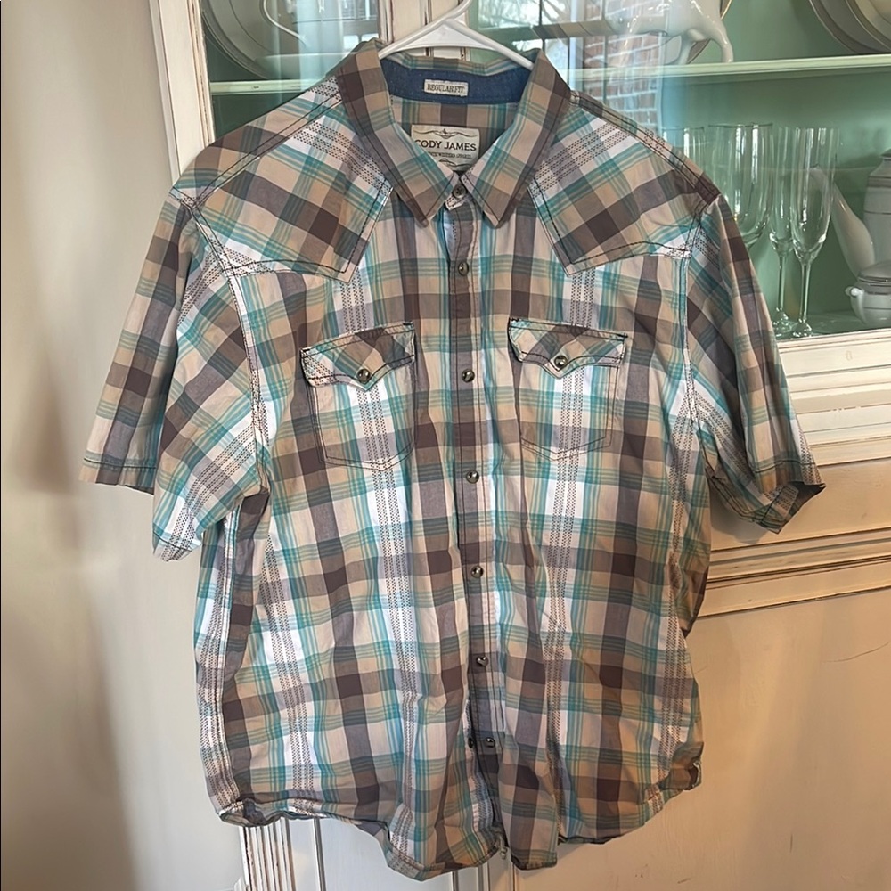 Men's Plaid Shirt - Brown and Blue